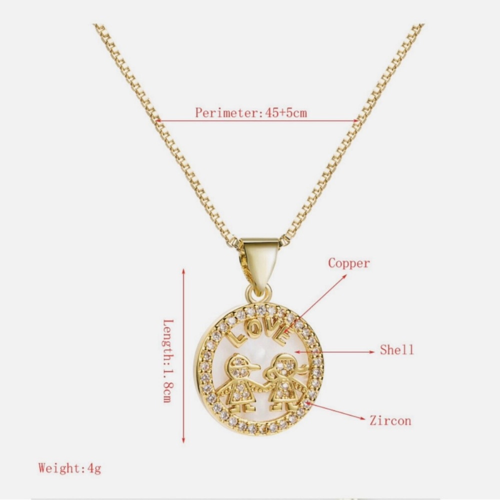 Love Boy and Girl Shell Pendant  Shiny Zircon 18K Gold Plated Copper - Picture 3 of 3